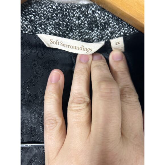 Soft Surroundings Blazer 2x Gray Tweed Paisley Lined Unstructured Long Pockets - Picture 6 of 11